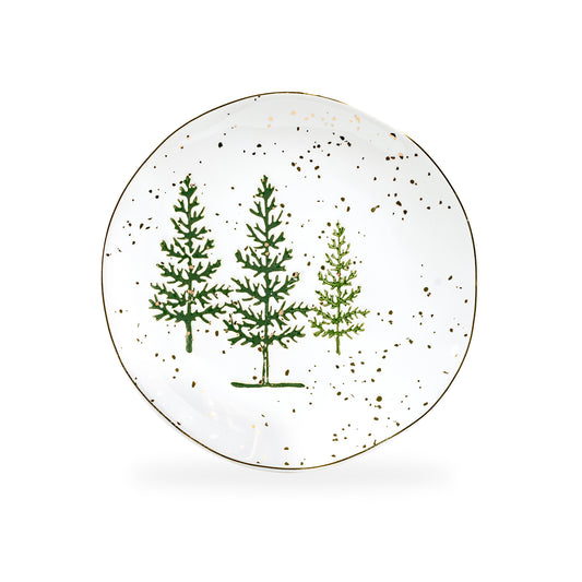 Winter Pine Trees Organic Shape Dessert Plate