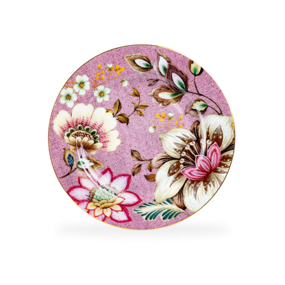 Peacock Lotus Garden Pink Fine Porcelain Dessert Plate Set of 2