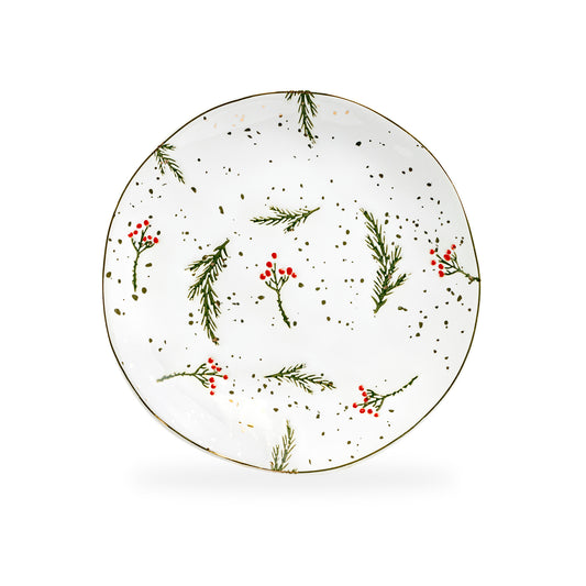 Holly Berries Organic Shape Dessert Plate