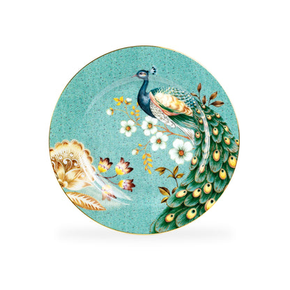 Peacock Lotus Garden Green Fine Porcelain Dessert Plate Set of 2