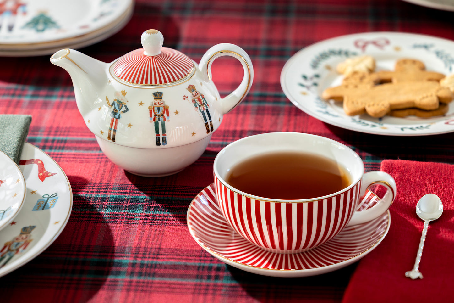 Nutcracker Wonderland Red Stripes Fine Porcelain Tea For One Set