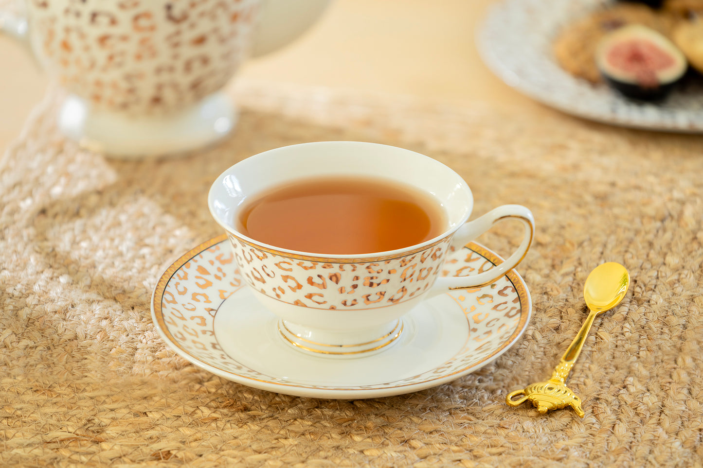 Golden Leopard Fine Porcelain Tea Cup and Saucer