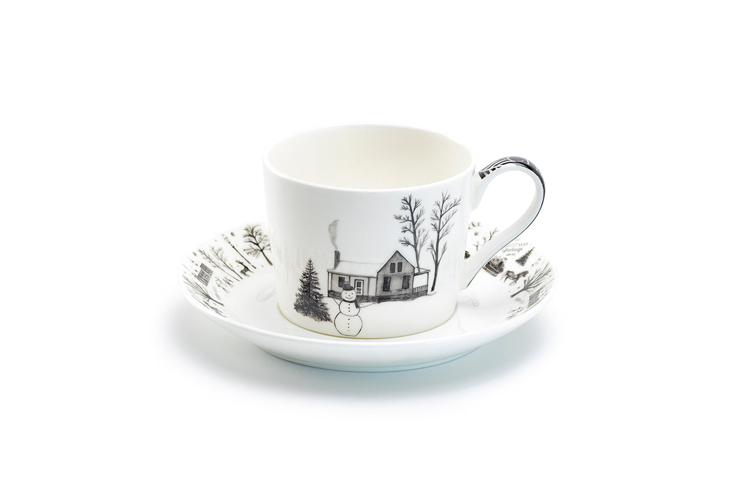 Winter Wonderland Snowman Village Bone China Tea Cup and Saucer