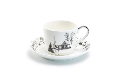 Winter Wonderland Snowman Village Bone China Tea Cup and Saucer
