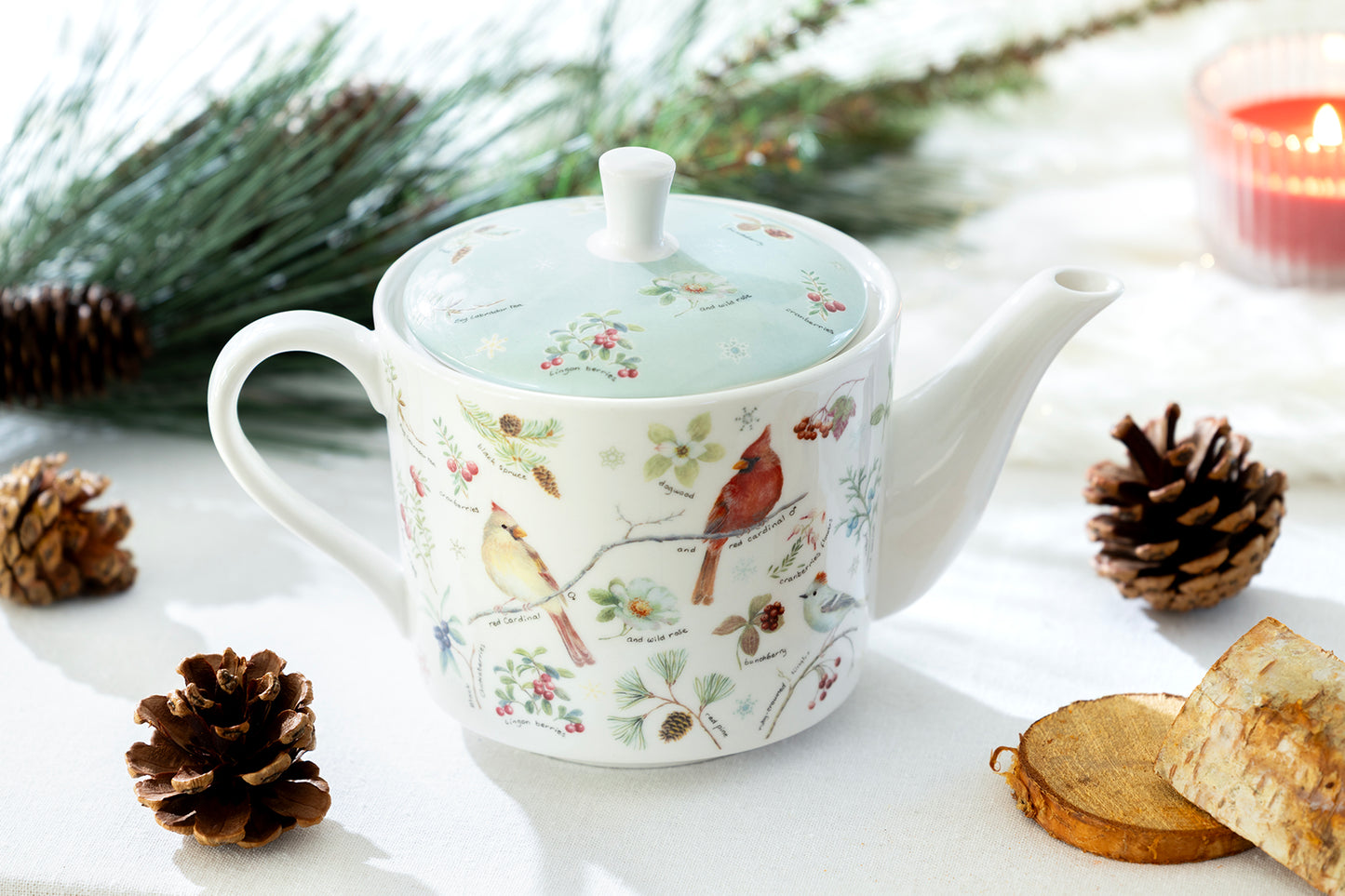 Winter Cardinals Fine Porcelain Teapot