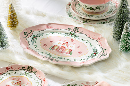 Christmas House Pink Serving Platter