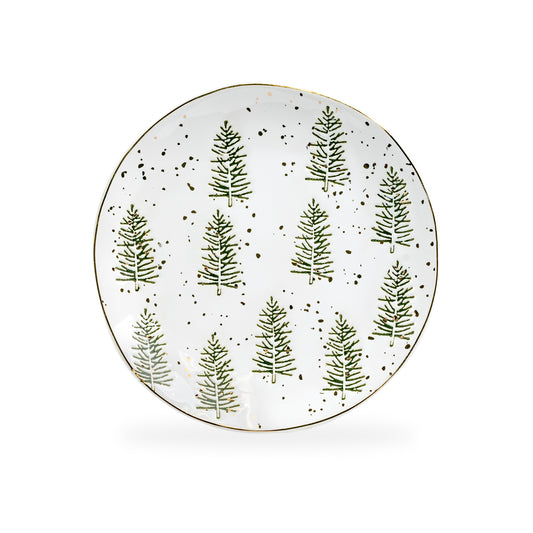 Snowy Pine Trees Organic Shape Dessert Plate