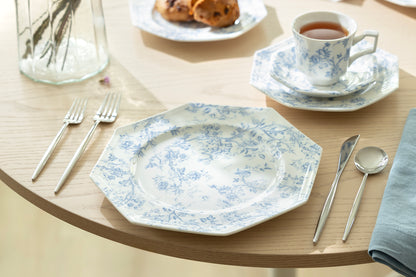Blue Rose Octagonal Fine Porcelain Dinner Plate