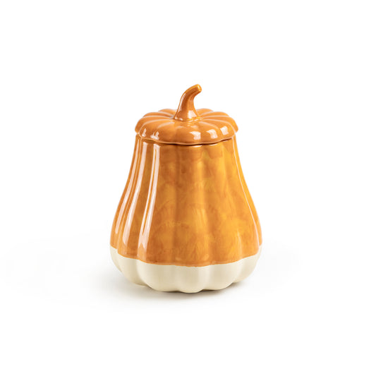 Pumpkin Figural Orange Reactive Glaze Jar with Silicone Seal Lid