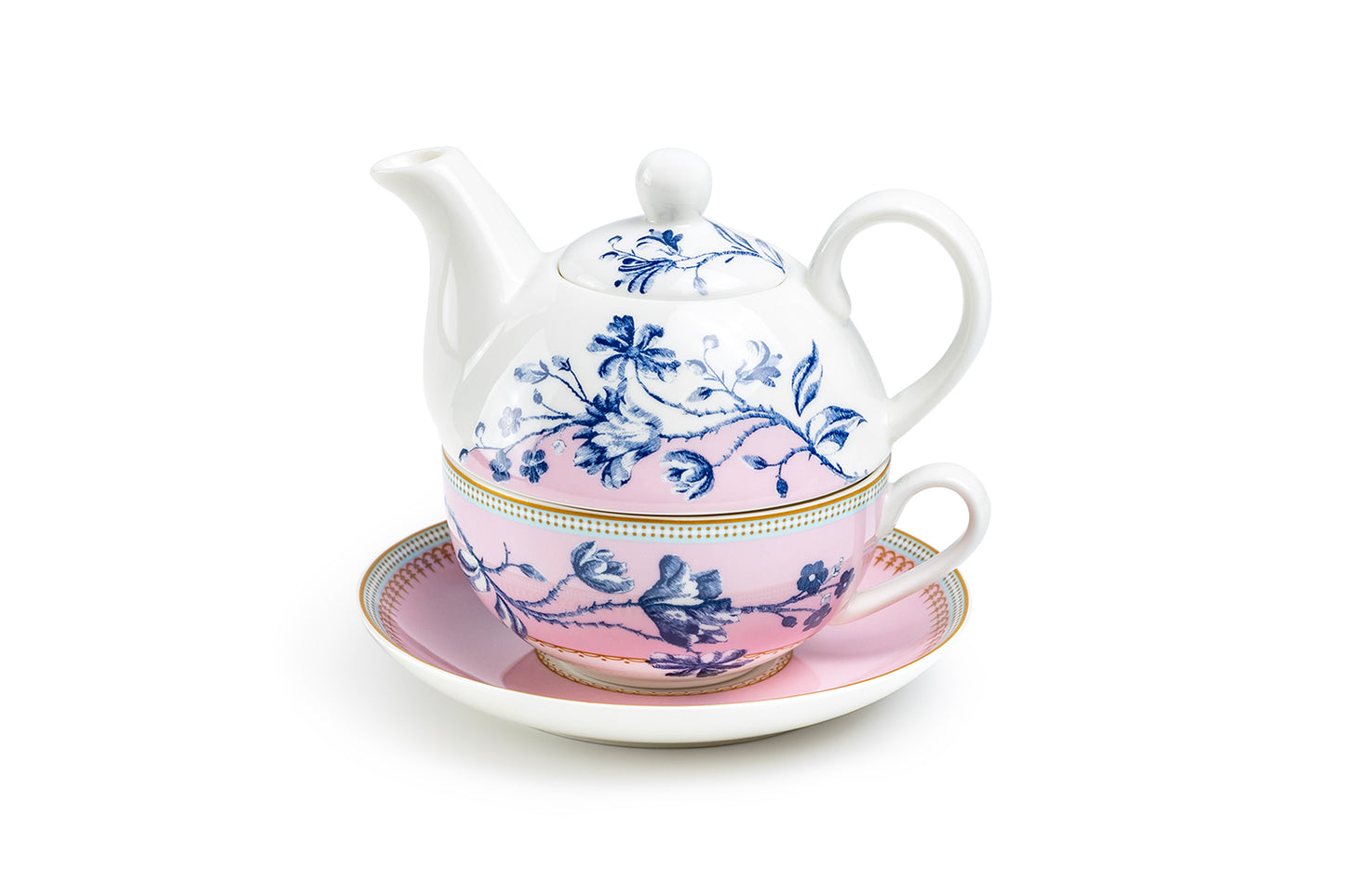 Blue Blossom Pink Fine Porcelain Tea For One Set