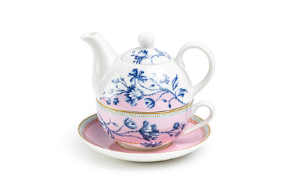 Blue Blossom Pink Fine Porcelain Tea For One Set