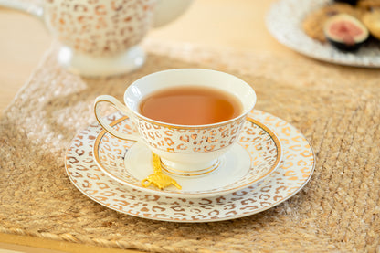 Golden Leopard Fine Porcelain Tea Cup and Saucer