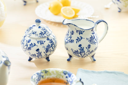 Blue Botanical Three-Foot Fine Porcelain Sugar & Creamer Set