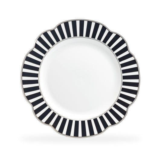 Black Josephine Stripes Scallop Fine Porcelain Dinner Plate