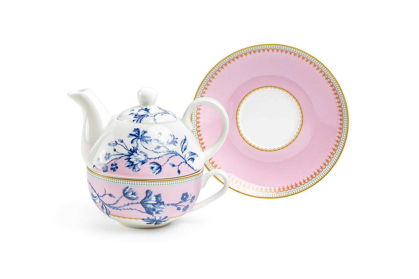 Blue Blossom Pink Fine Porcelain Tea For One Set