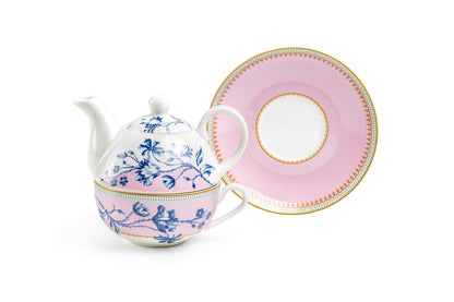 Blue Blossom Pink Fine Porcelain Tea For One Set