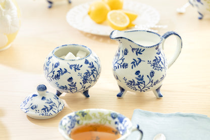 Blue Botanical Three-Foot Fine Porcelain Sugar & Creamer Set