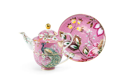 Peacock Lotus Garden Pink Tea For One Set