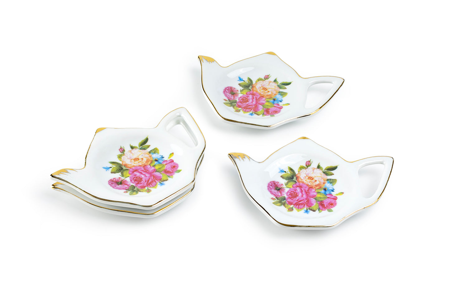 Sandra's Rose with Butterflies Fine Porcelain Tea Bag Holder Set of 4