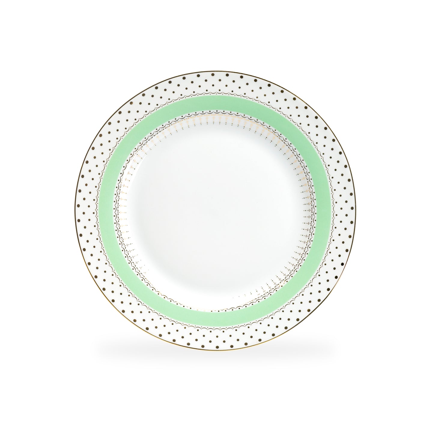 Mint Green Stripe with Gold Dots Fine Porcelain Dessert Plate