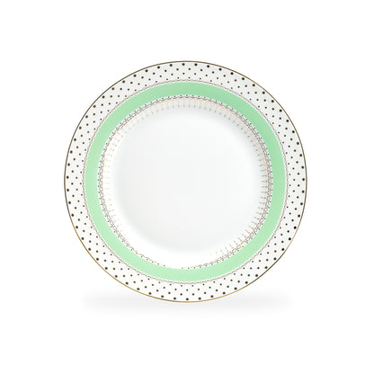 Mint Green Stripe with Gold Dots Fine Porcelain Dessert Plate