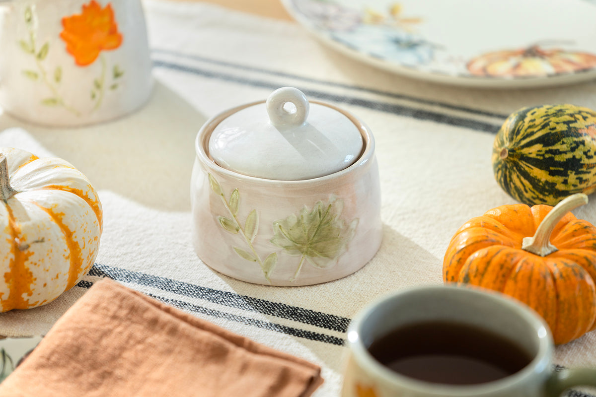 Pressed Fall Leaves Sugar & Creamer Set