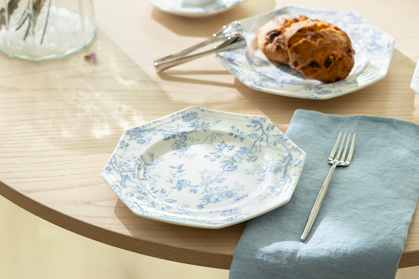 Blue Rose Octagonal Fine Porcelain Dessert Plate