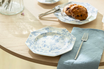 Blue Rose Octagonal Fine Porcelain Dessert Plate