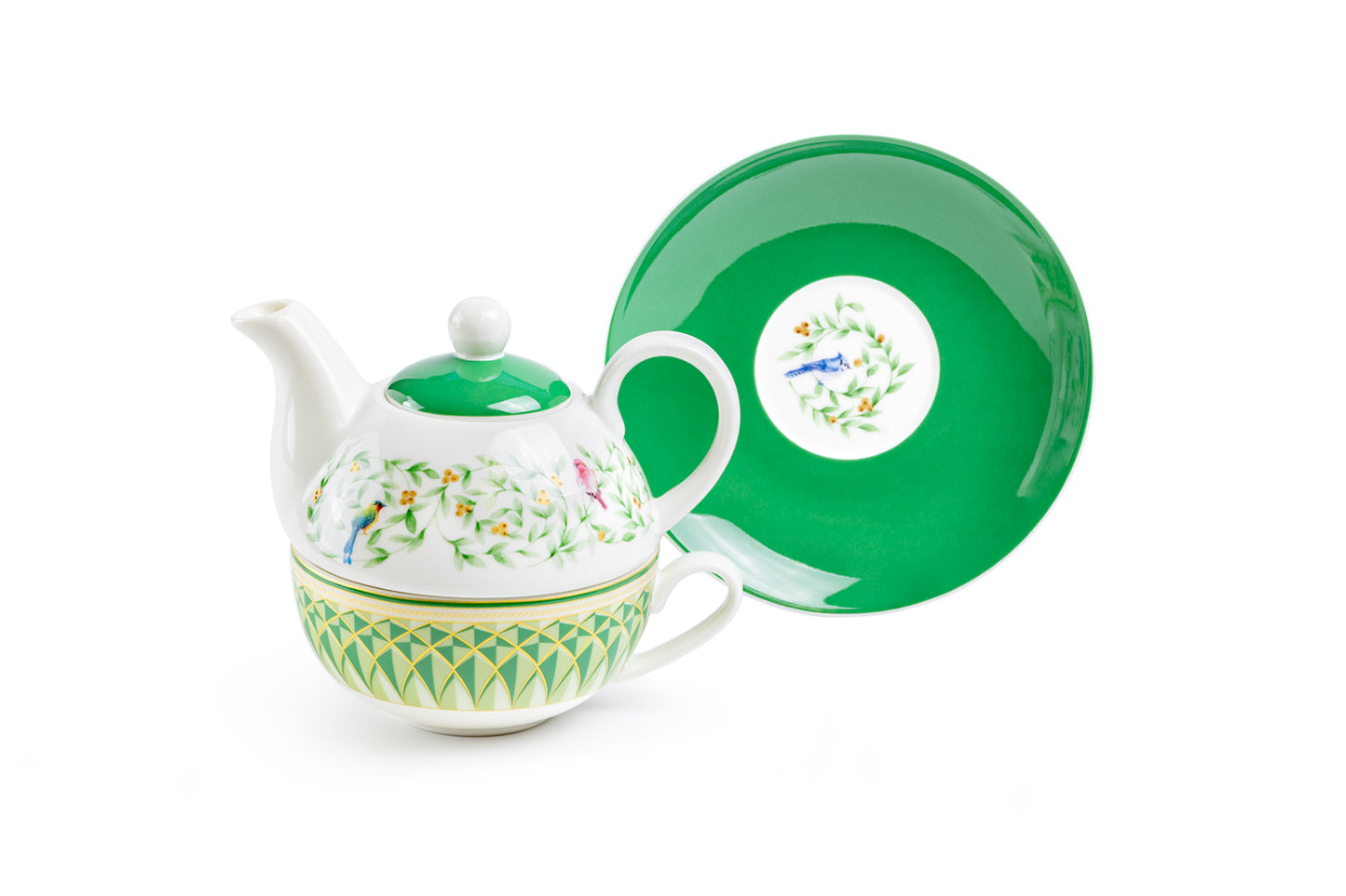 Emerald Geo Bloom Fine Porcelain Tea For One Set