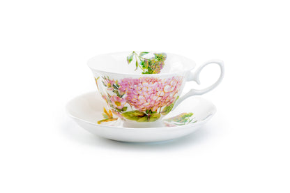 Hydrangea with Hummingbird Bone China Cup and Saucer