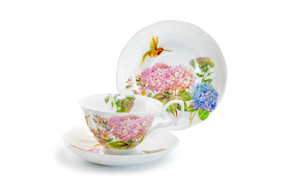Hydrangea with Hummingbird Bone China Cup and Saucer