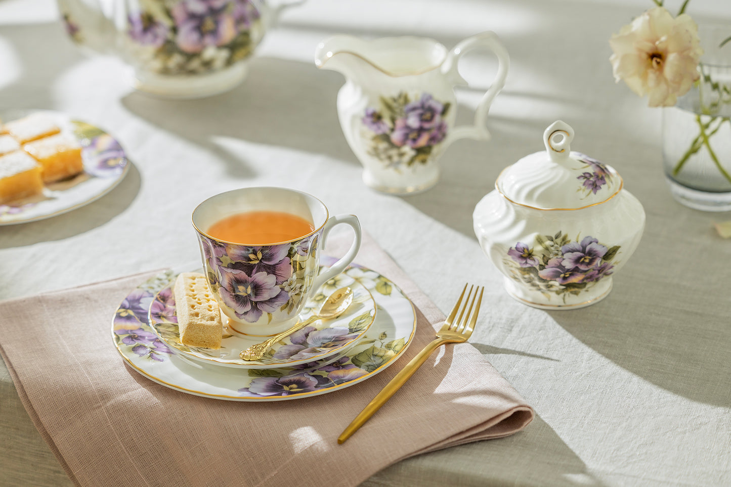 Purple Pansy Bone China Tea Set