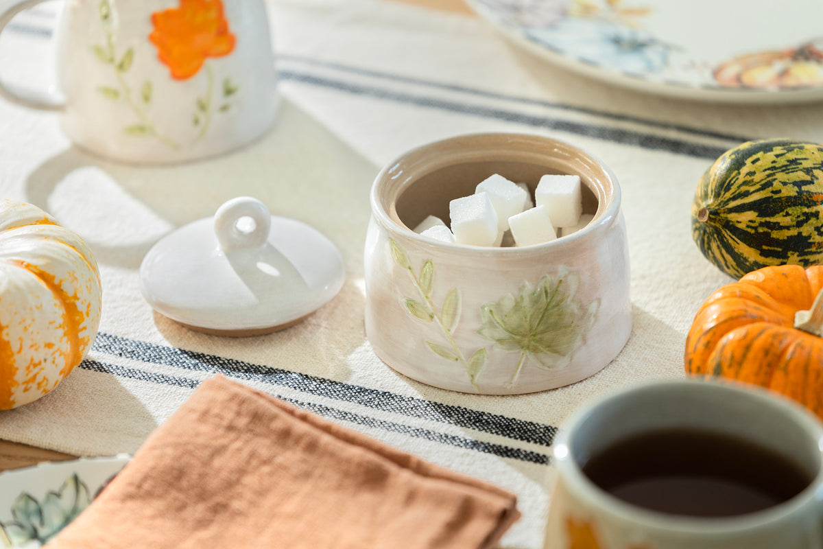 Pressed Fall Leaves Sugar & Creamer Set