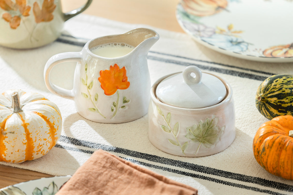 Pressed Fall Leaves Sugar & Creamer Set