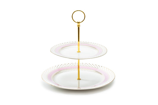 Pink Stripe with Gold Dots Fine Porcelain 2-Tier Server