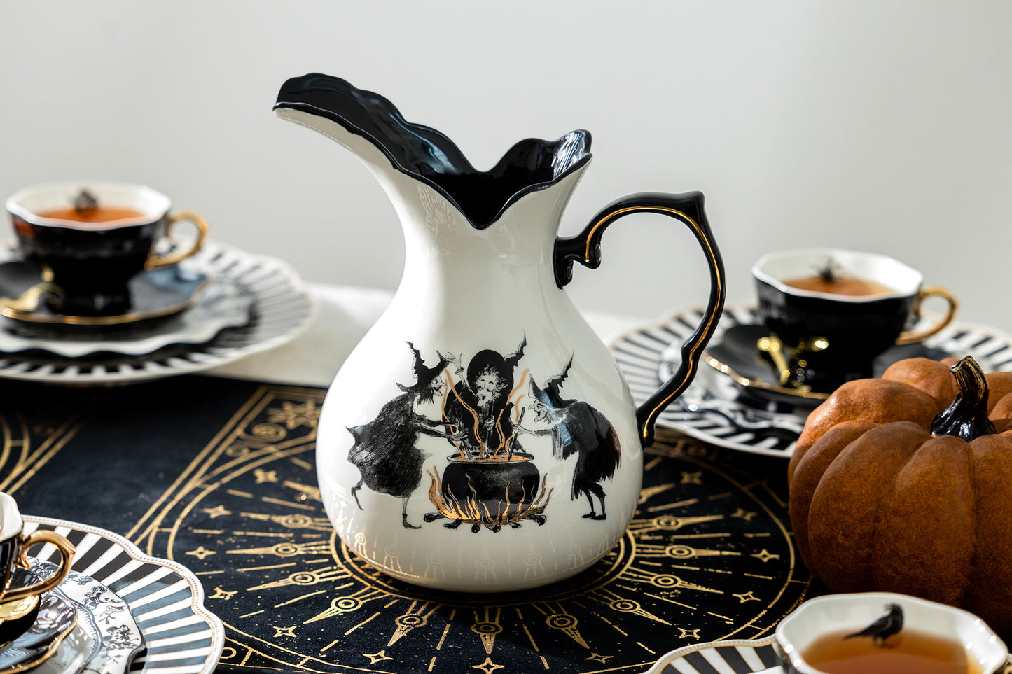 Halloween Witches Brew Pitcher with Raven Jack-o'-lantern on the back - Black Version