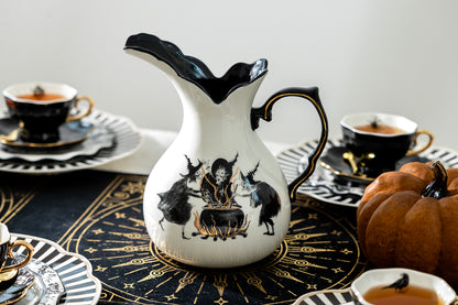 Halloween Witches Brew Pitcher with Raven Jack-o'-lantern on the back - Black Version