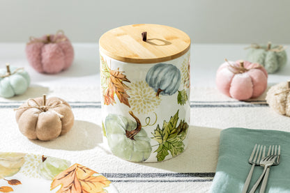 Fall Pumpkins with Leaves Canister with Bamboo Lid