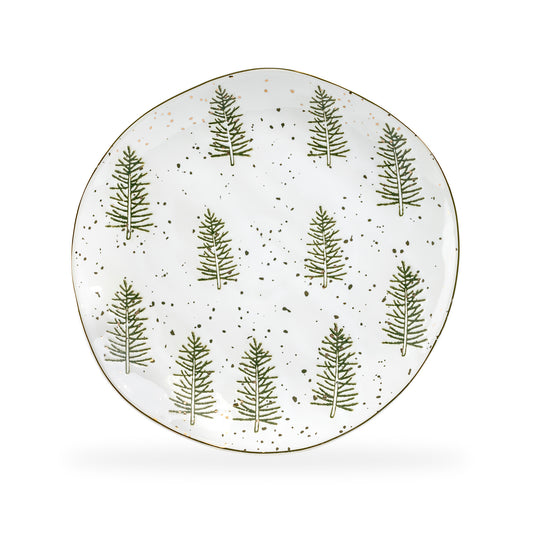Snowy Pine Trees Organic Shape Dinner Plate