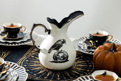 Halloween Witches Brew Pitcher with Raven Jack-o'-lantern on the back - Black Version