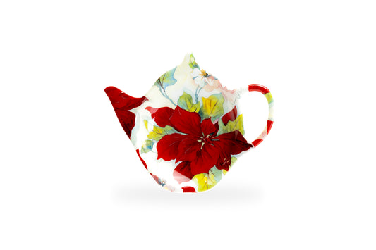 Poinsettia Fine Porcelain Tea Bag Holder