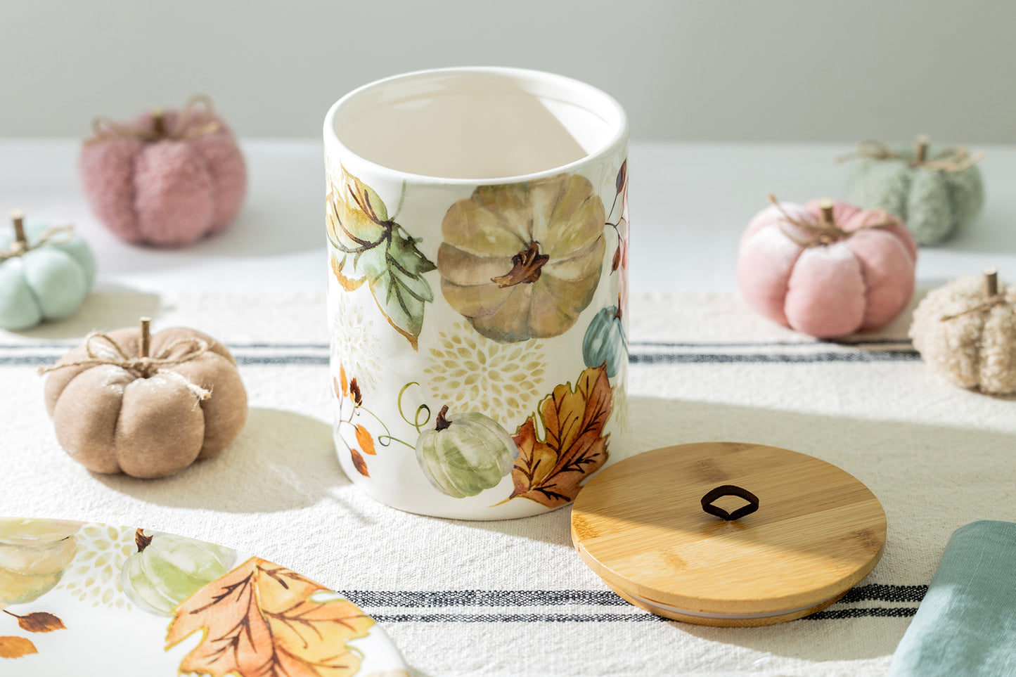 Fall Pumpkins with Leaves Canister with Bamboo Lid