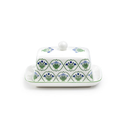 Green Bouquet Medallion Fine Porcelain Butter Dish