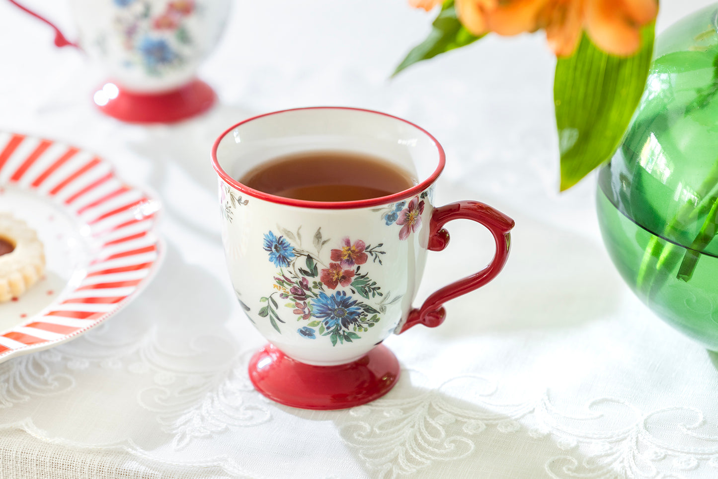 Crimson Blossom Fine Porcelain Footed Mug