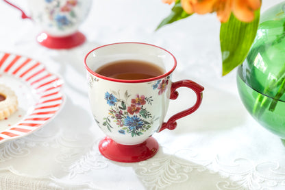 Crimson Blossom Fine Porcelain Footed Mug
