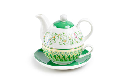Emerald Geo Bloom Fine Porcelain Tea For One Set