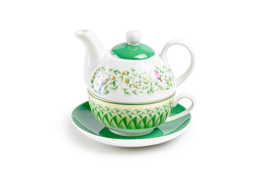 Emerald Geo Bloom Fine Porcelain Tea For One Set