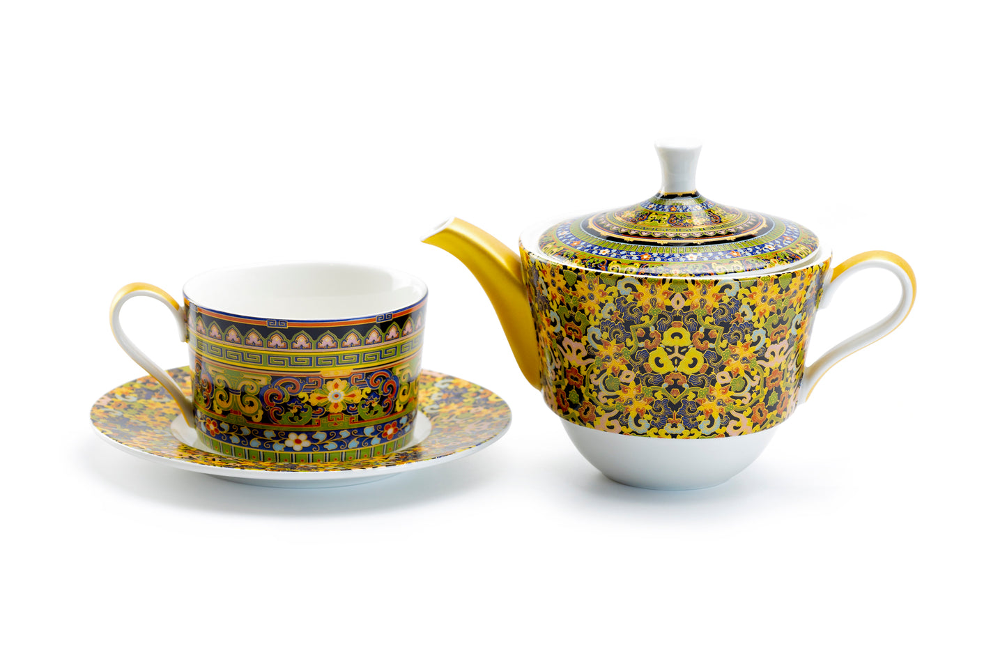 Golden Moroccan Fine Porcelain Tea For One Set