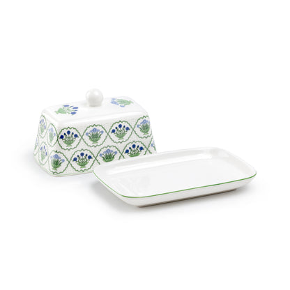 Green Bouquet Medallion Fine Porcelain Butter Dish