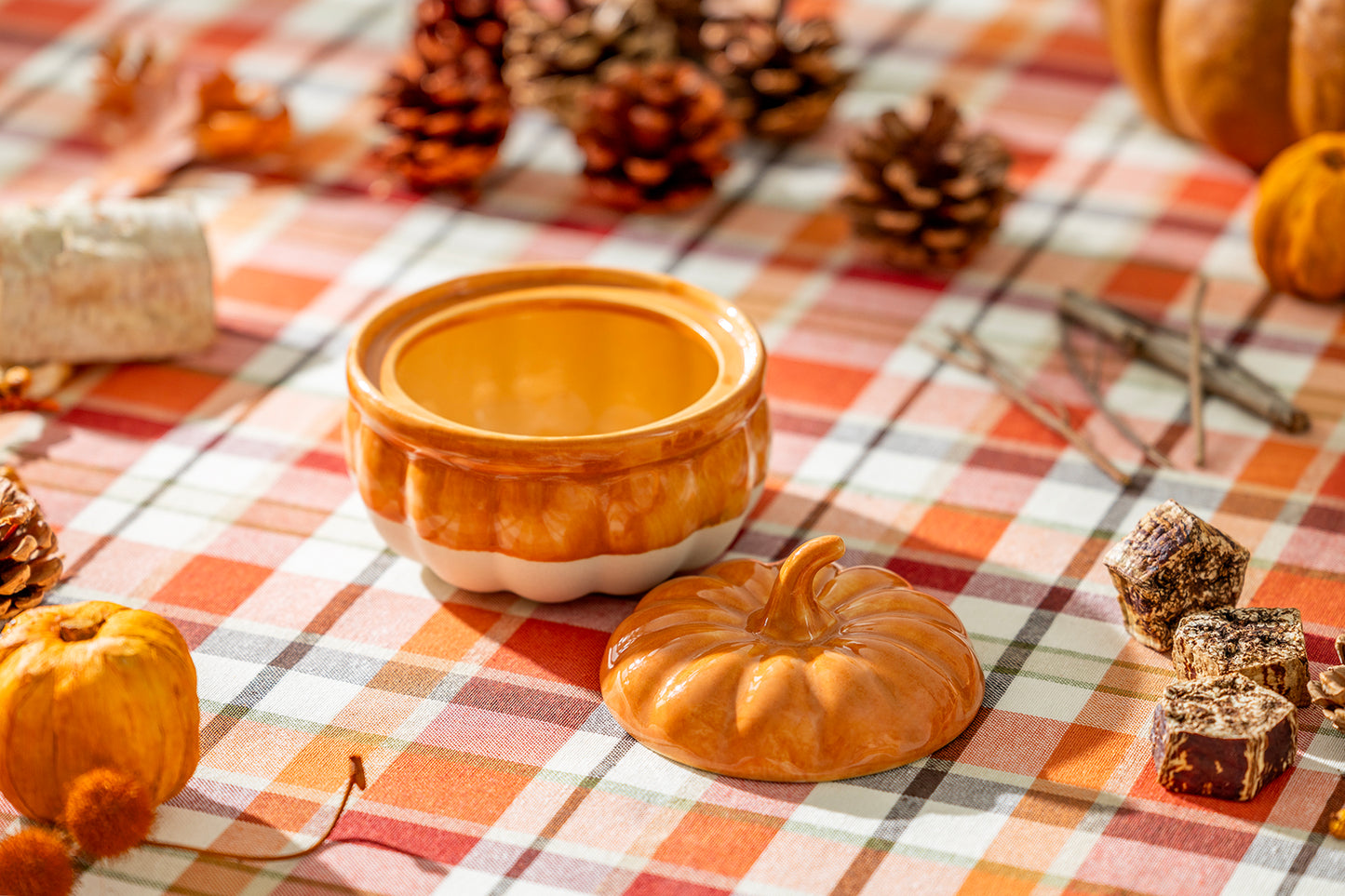 Pumpkin Figural Orange Reactive Glaze Bowl with Lid